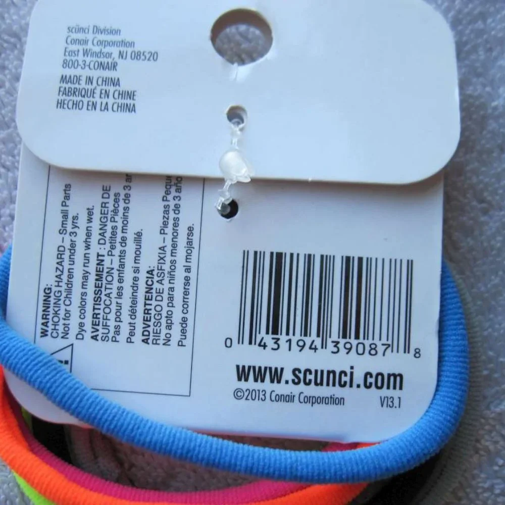 6 Scunci No Damage Neon Large Soft Fabric No Metal Ponytail Elastic Hair Bands